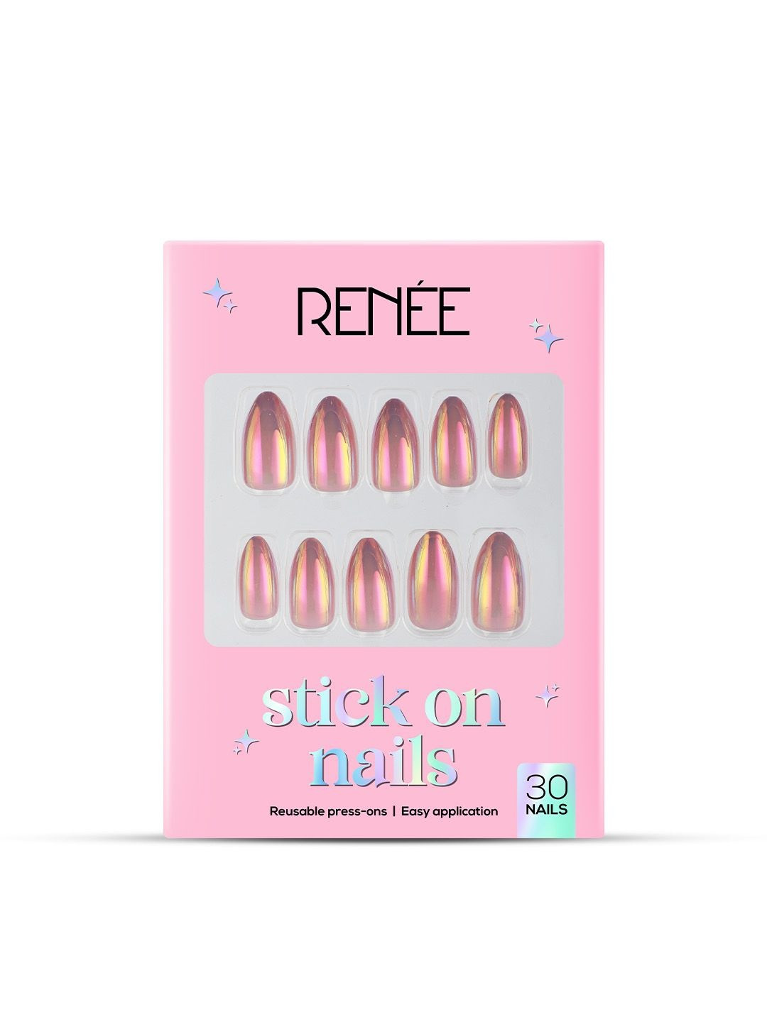 Renee Set Of 30 Reusable Lightweight & Long Lasting Stick On Nails - Holographic Nail 01