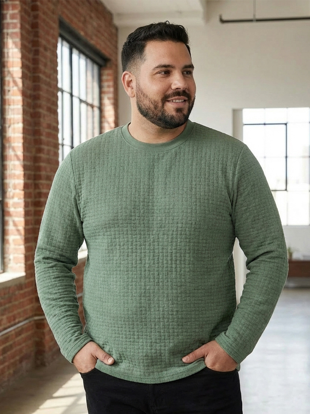 UNSTD Men Plus Size Textured Full Sleeves T-Shirt