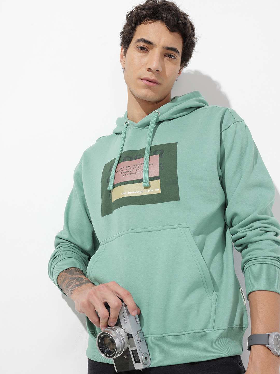 The Roadster Life Co. Typography Printed Hooded Relaxed Fit Sweatshirt