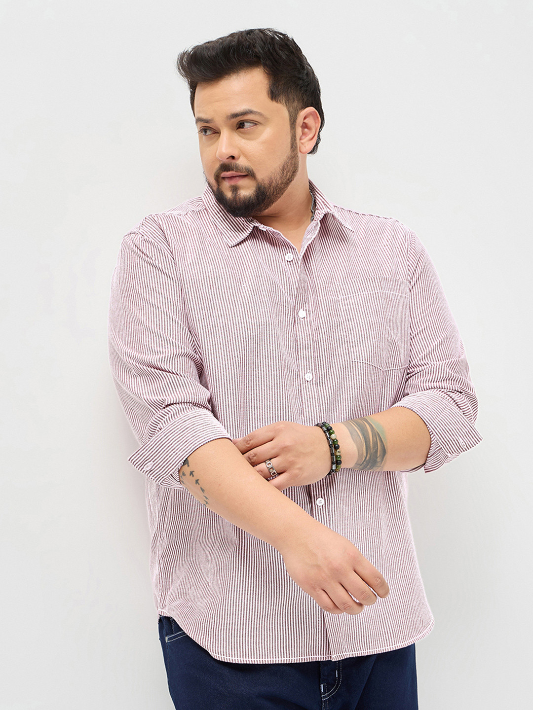 Urbano Plus Men's Maroon Cotton Full Sleeve Regular Fit Casual Striped Shirt