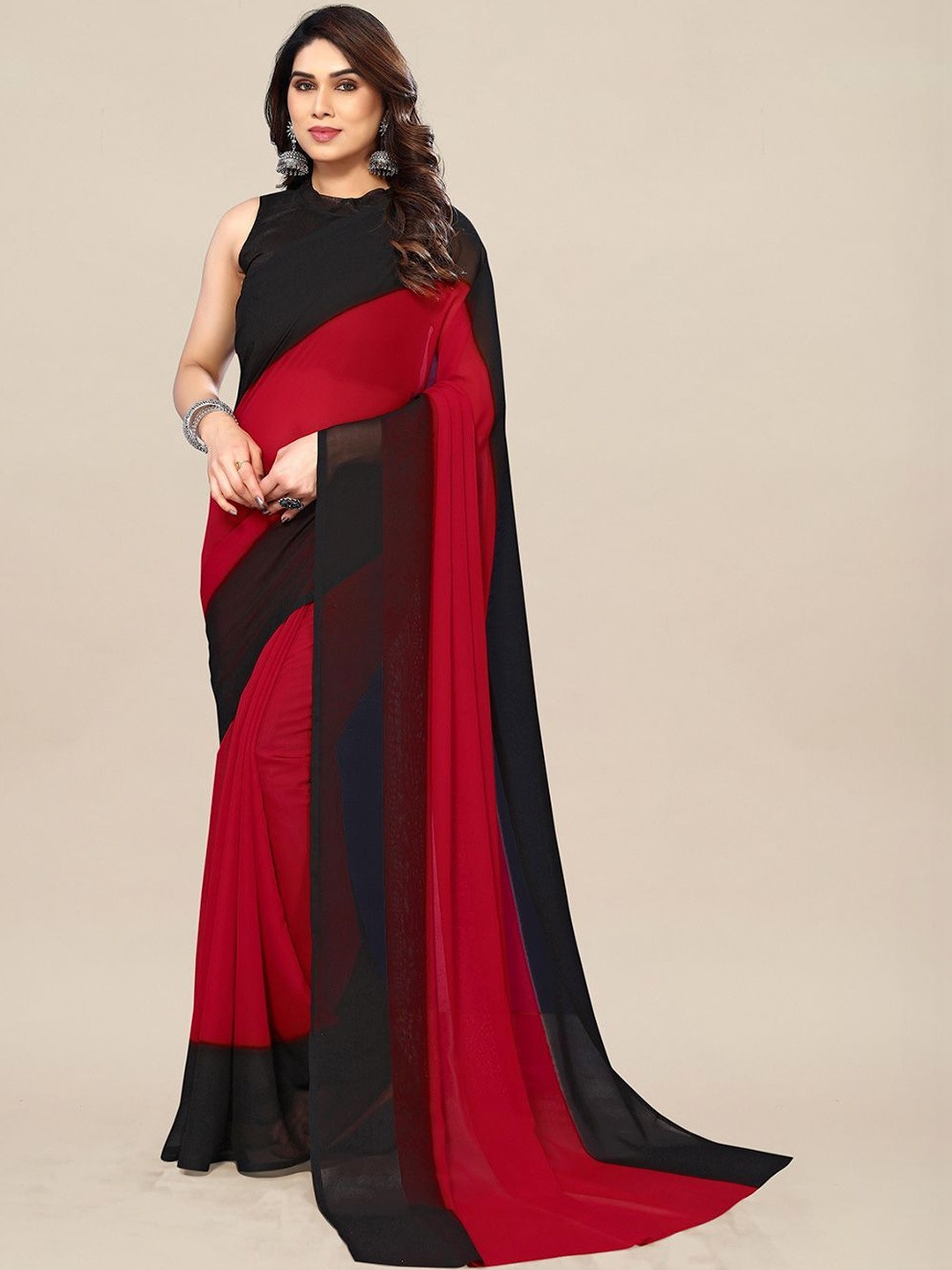 STYLETONE Colourblocked Pure Georgette Fusion Saree