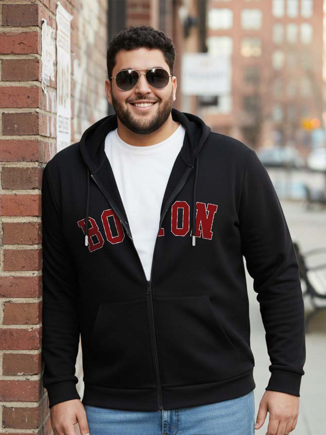 UNSTD Men Plus Size Zip Hooded Cotton Sweatshirt