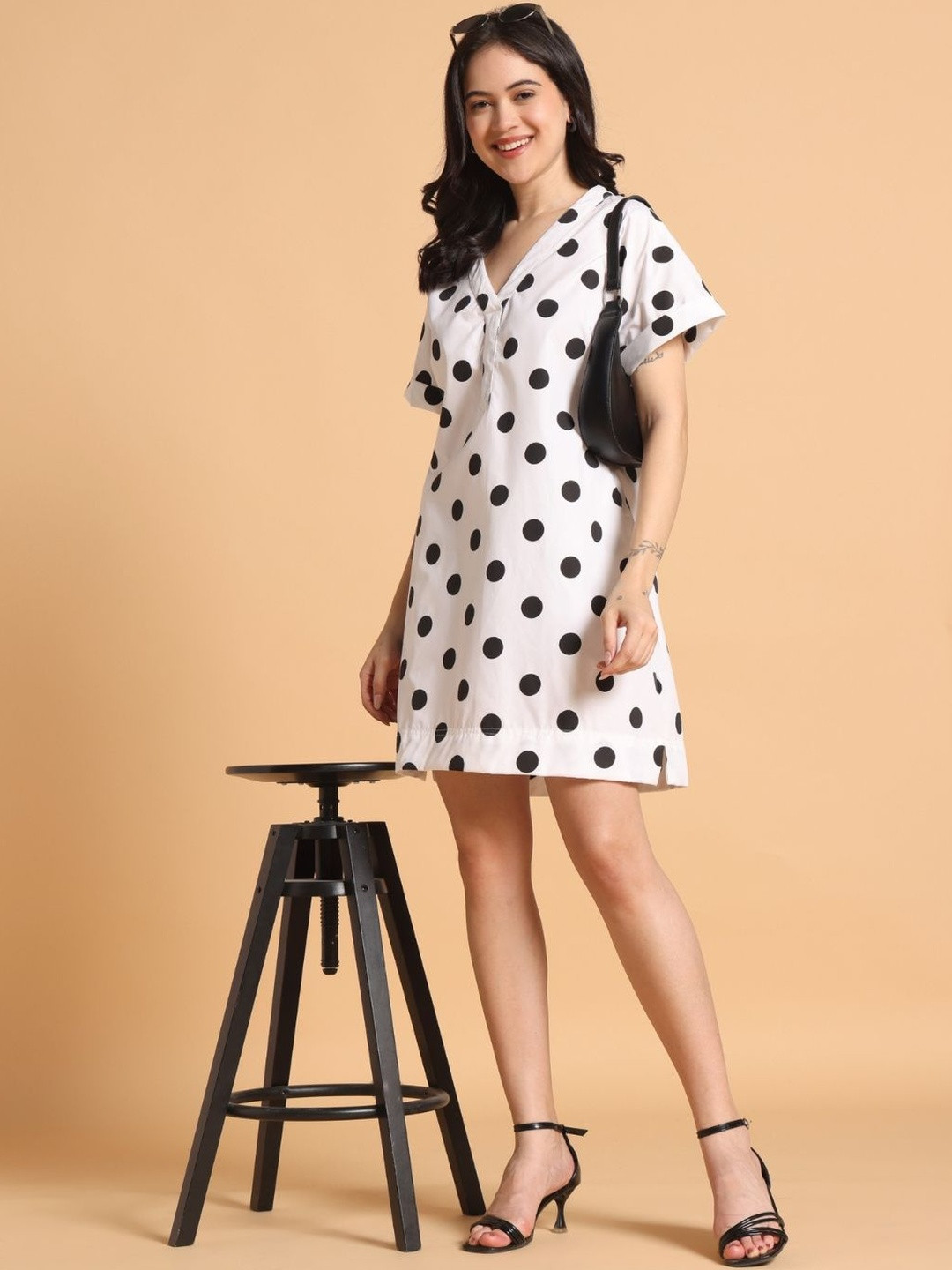 Safeera Women Polka Dot Cotton Midi Dress
