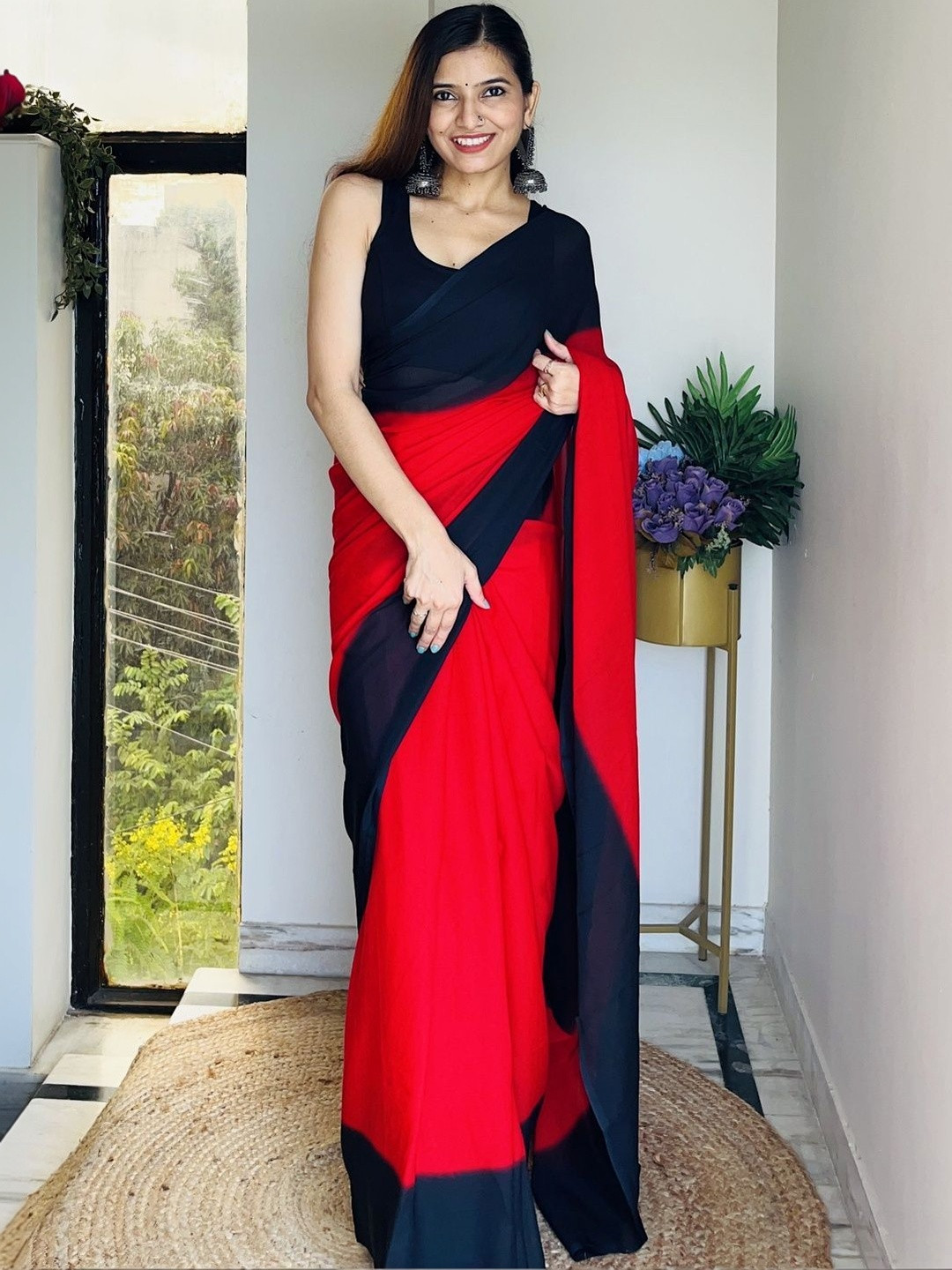 STYLETONE Colourblocked Poly Georgette Saree
