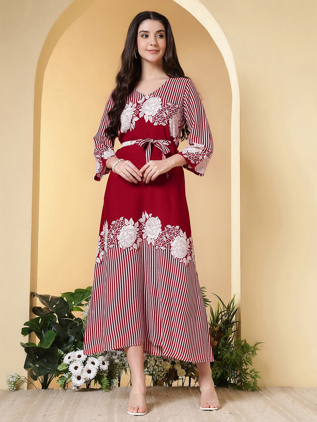 AMOUS Floral Print A-Line Midi Dress