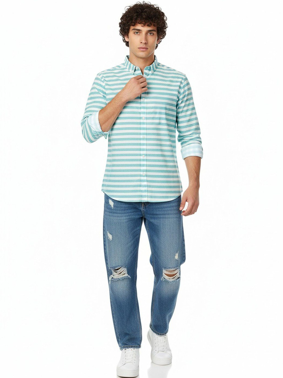 XENOR Men Slim Fit Horizontal Stripes Striped Casual Shirt