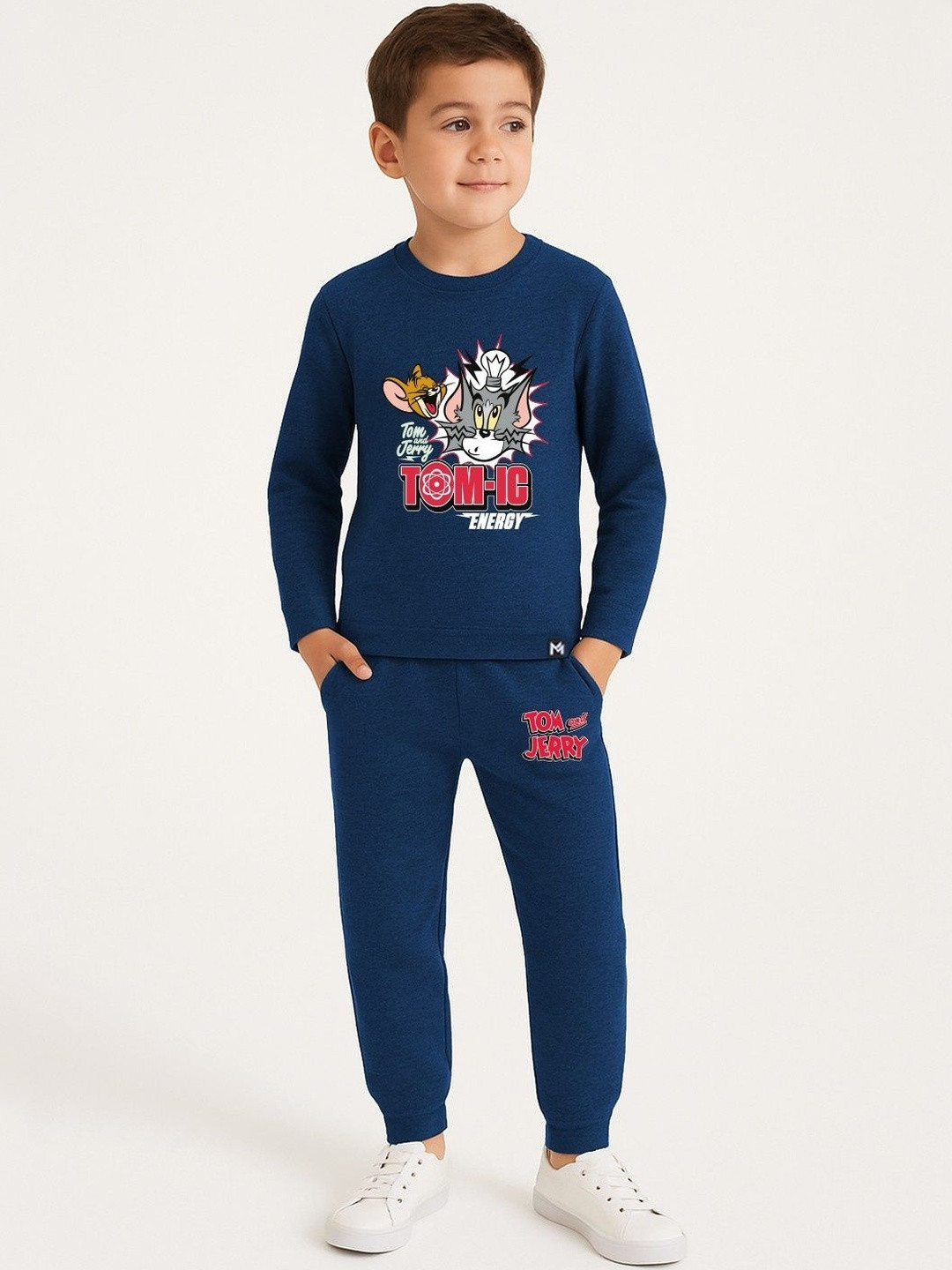 YK X Minute Mirth Boys Tom & Jerry Printed Pure Cotton T-Shirt With Joggers