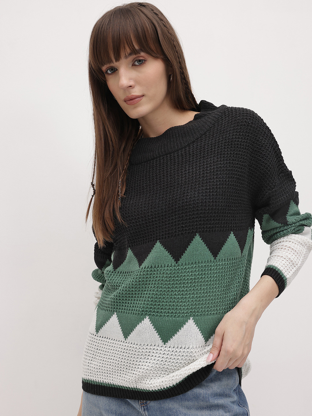 The Roadster Life Co. Open Knit Colorblocked Pullover
