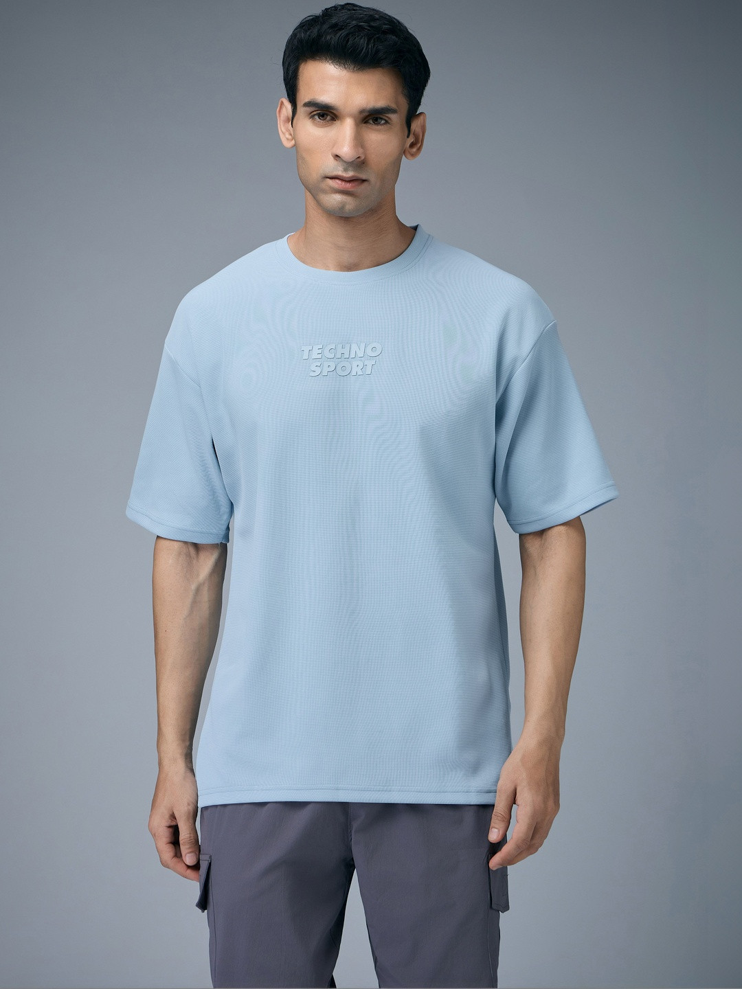 Technosport Men Typography Drop-Shoulder Sleeves Antimicrobial T-shirt