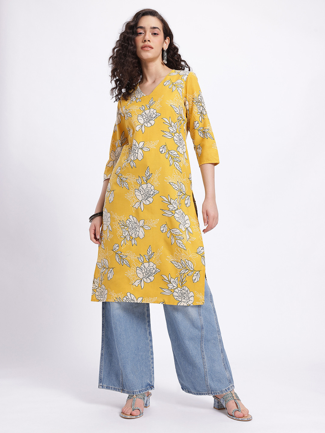 Anouk Rustic Floral Print Straight Kurta