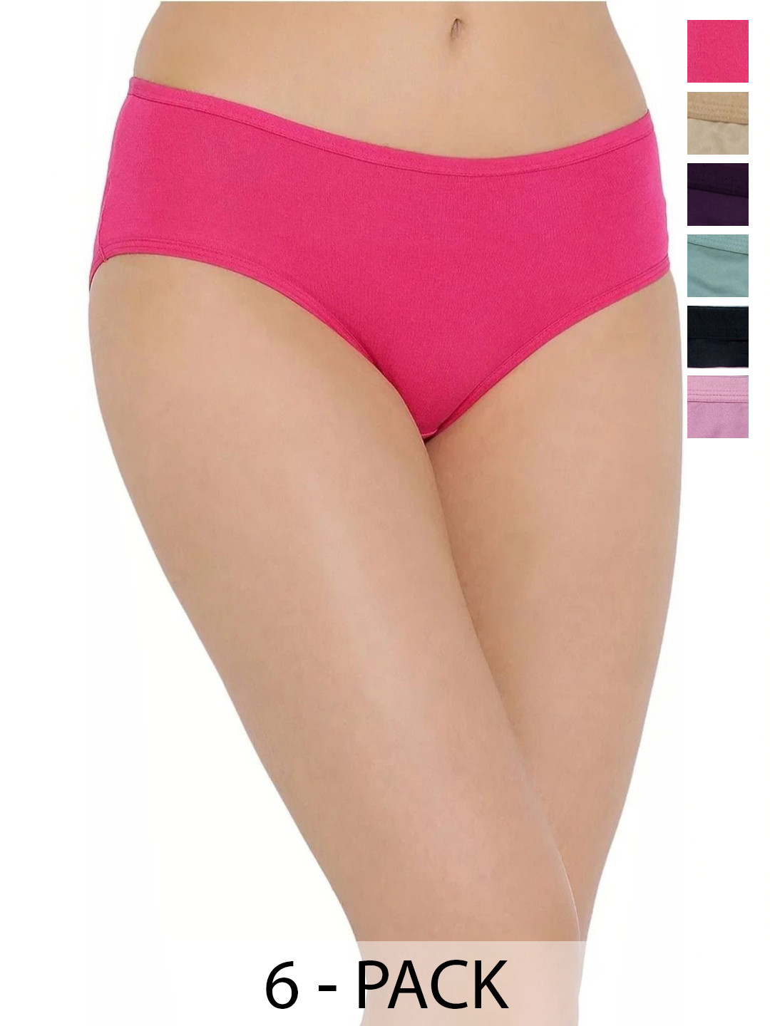 ROSE DAY Pack of 6 Cotton Blend Mid-Rise Hipster Briefs