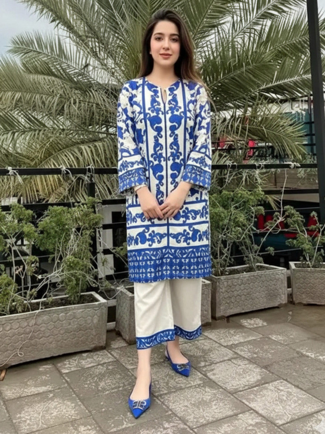 Maheshwar Printed V-Neck Top & Palazzos Co-Ords