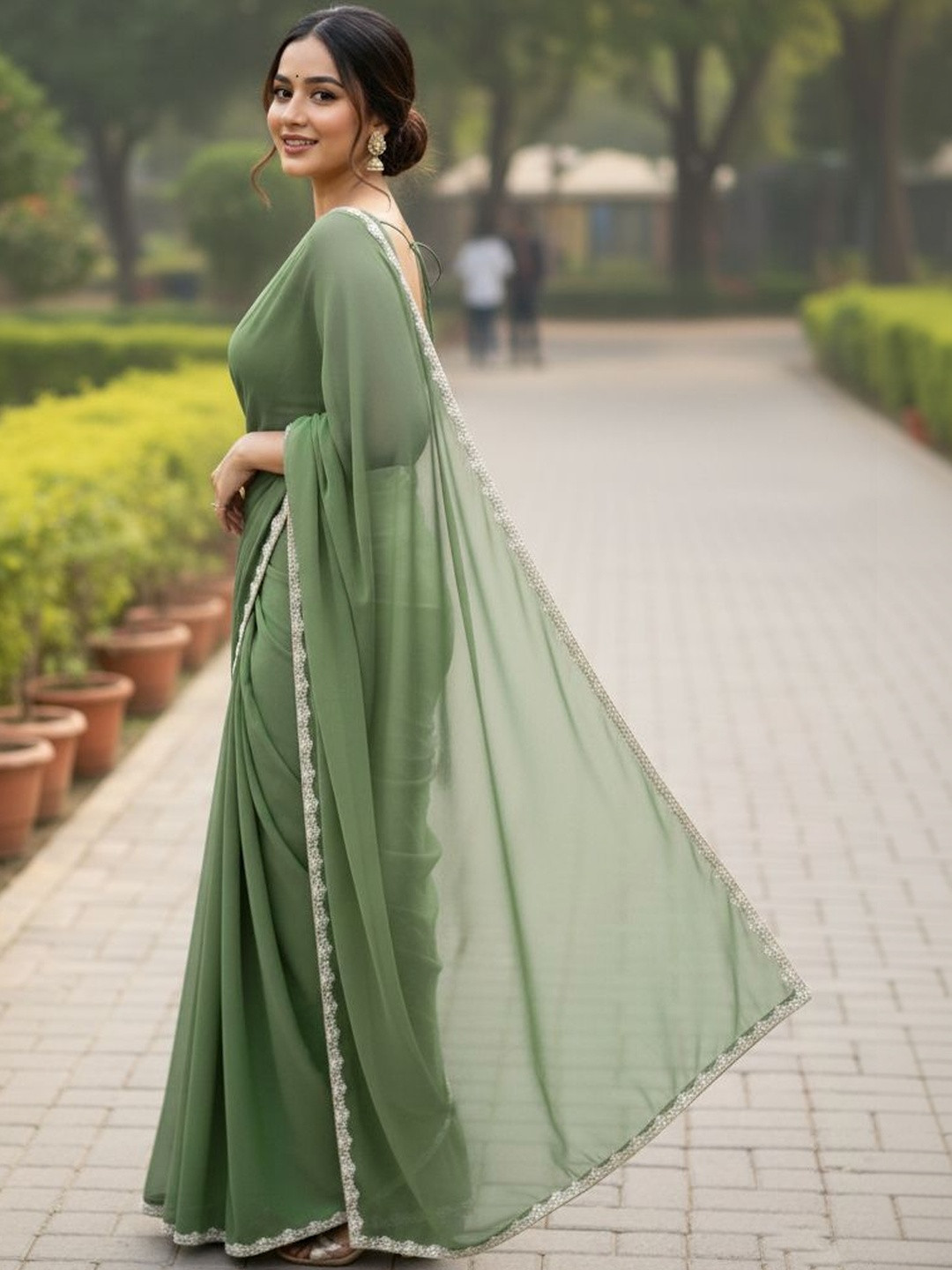 LOROFY Beads and Stones Art Silk Saree