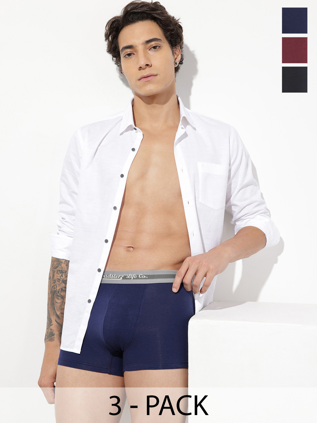 The Roadster Life Co. Men Pack Of 3 Solid Short Length Trunk