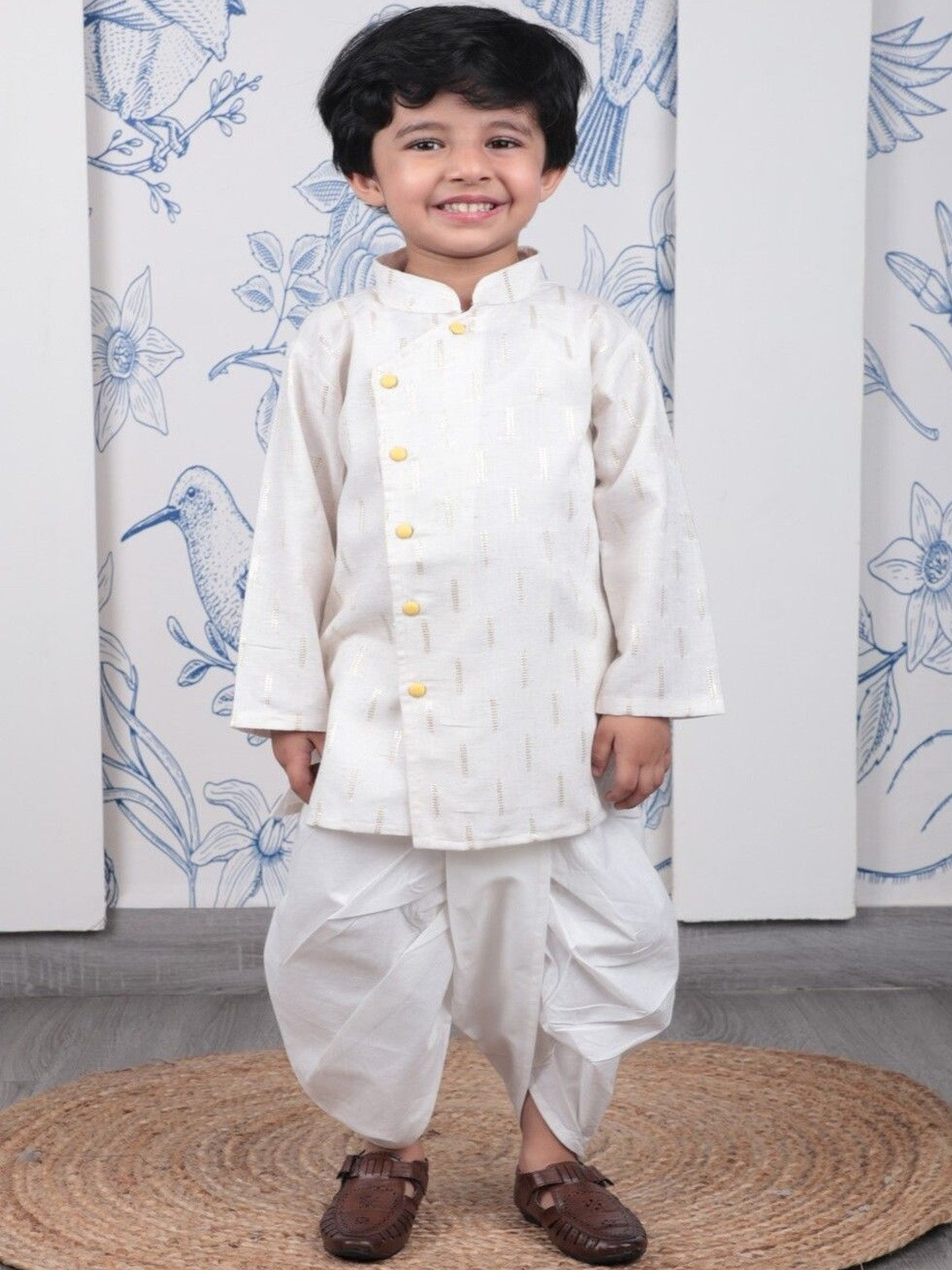 Polka Tots Boys Angrakha Pure Cotton Kurta with Dhoti Pants