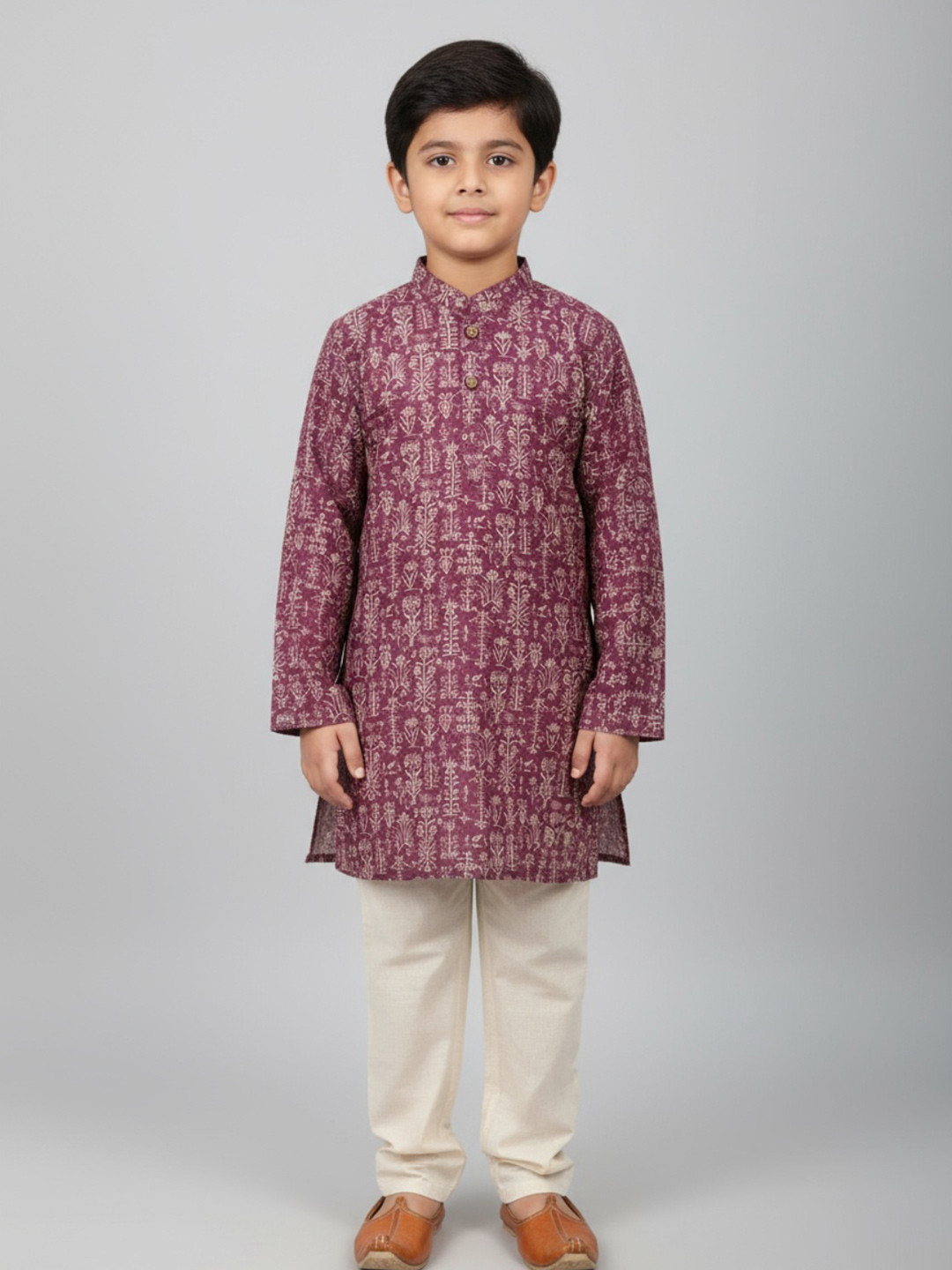 Biglilpeople Boys Ethnic Motifs Printed Regular Pure Cotton Kurta with Trousers