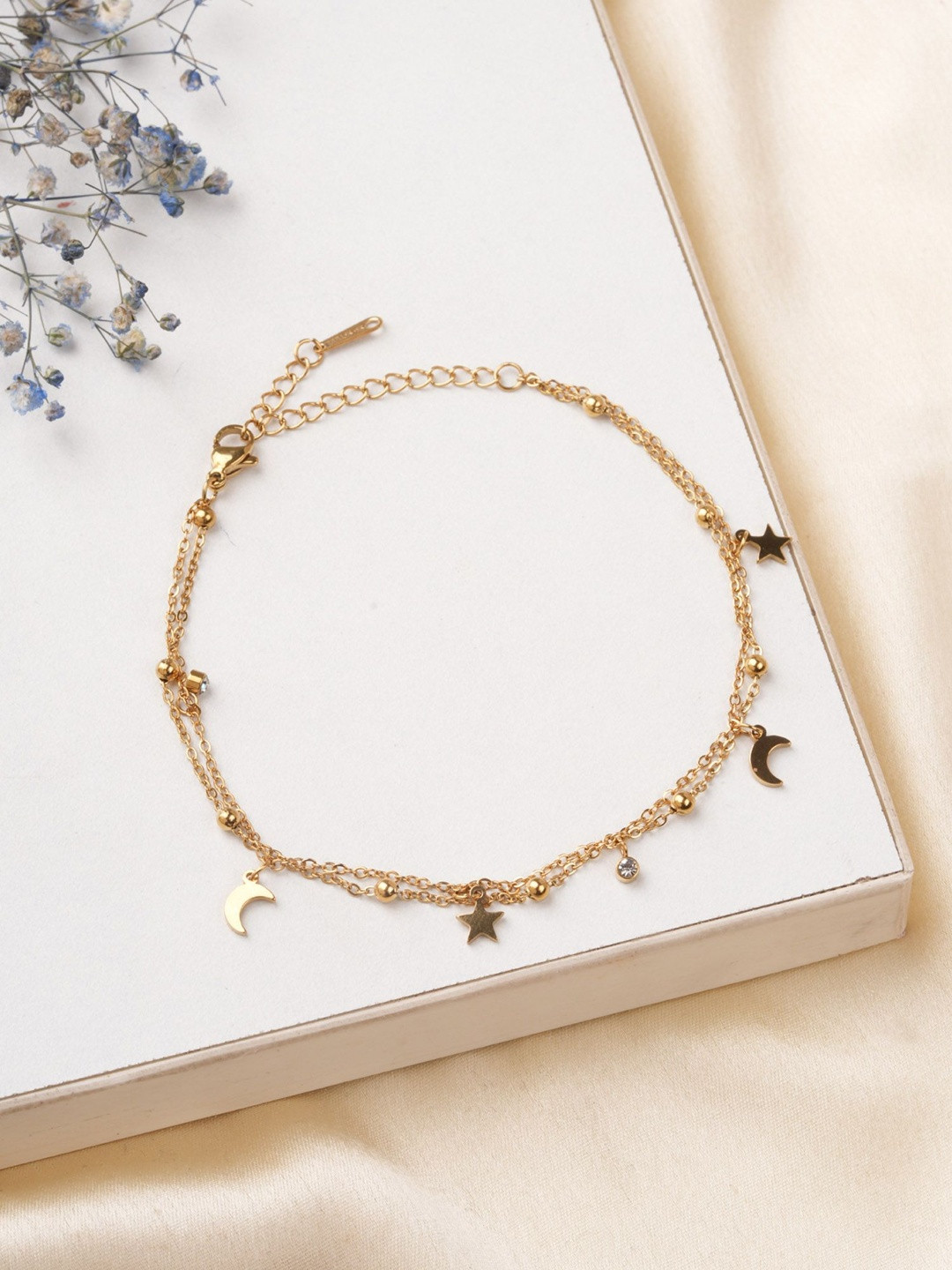 PALMONAS Women Cubic Zirconia Gold-Plated Charm Bracelet