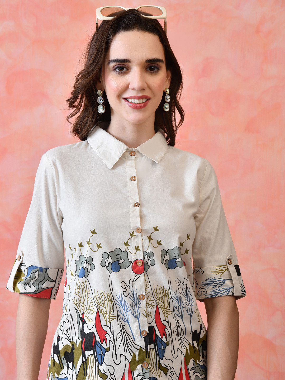 VCJ Printed Pure Cotton Shirt & Trousers Co-Ords