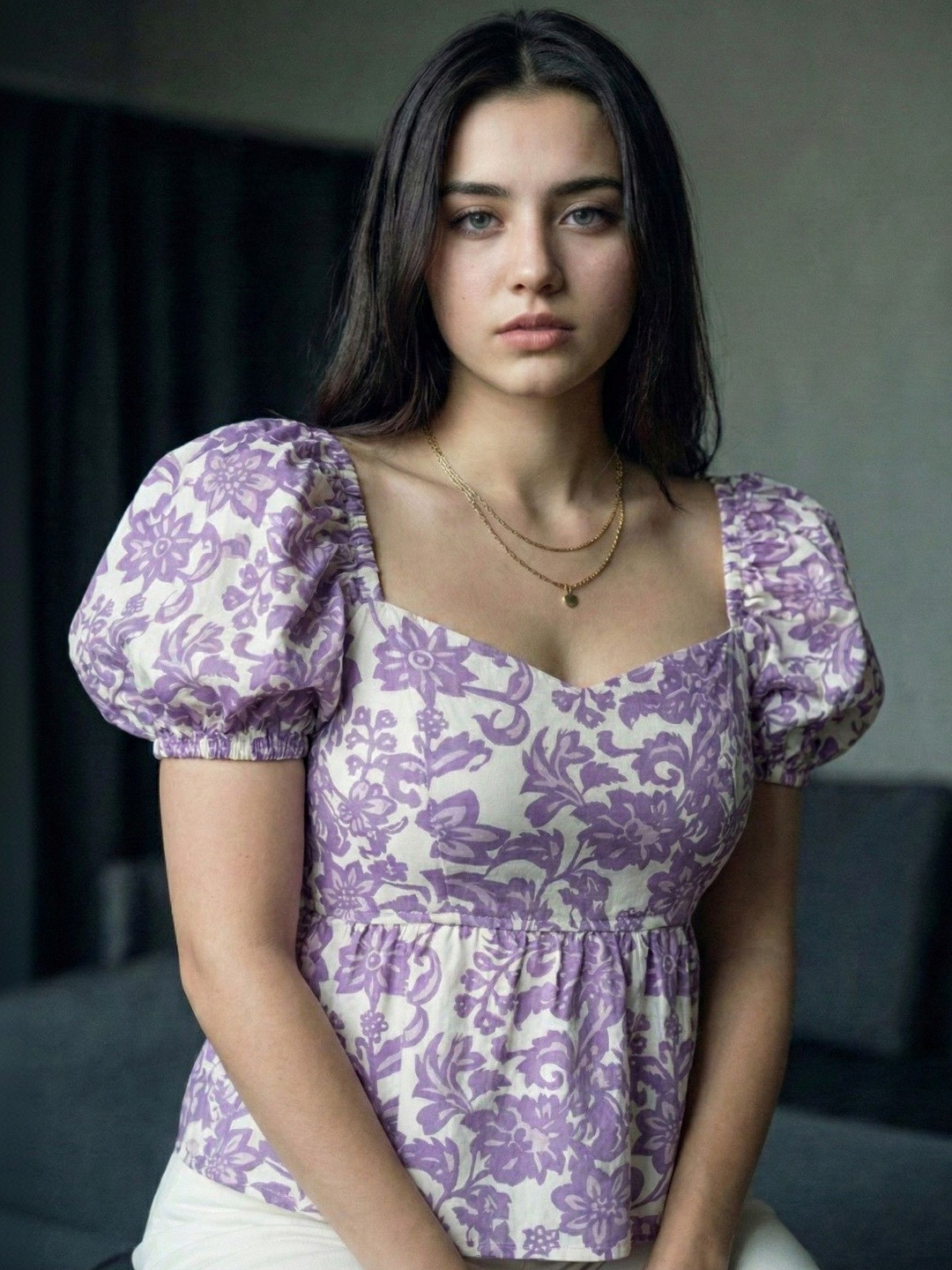 NiloBerry Floral Print Puff Sleeve Top