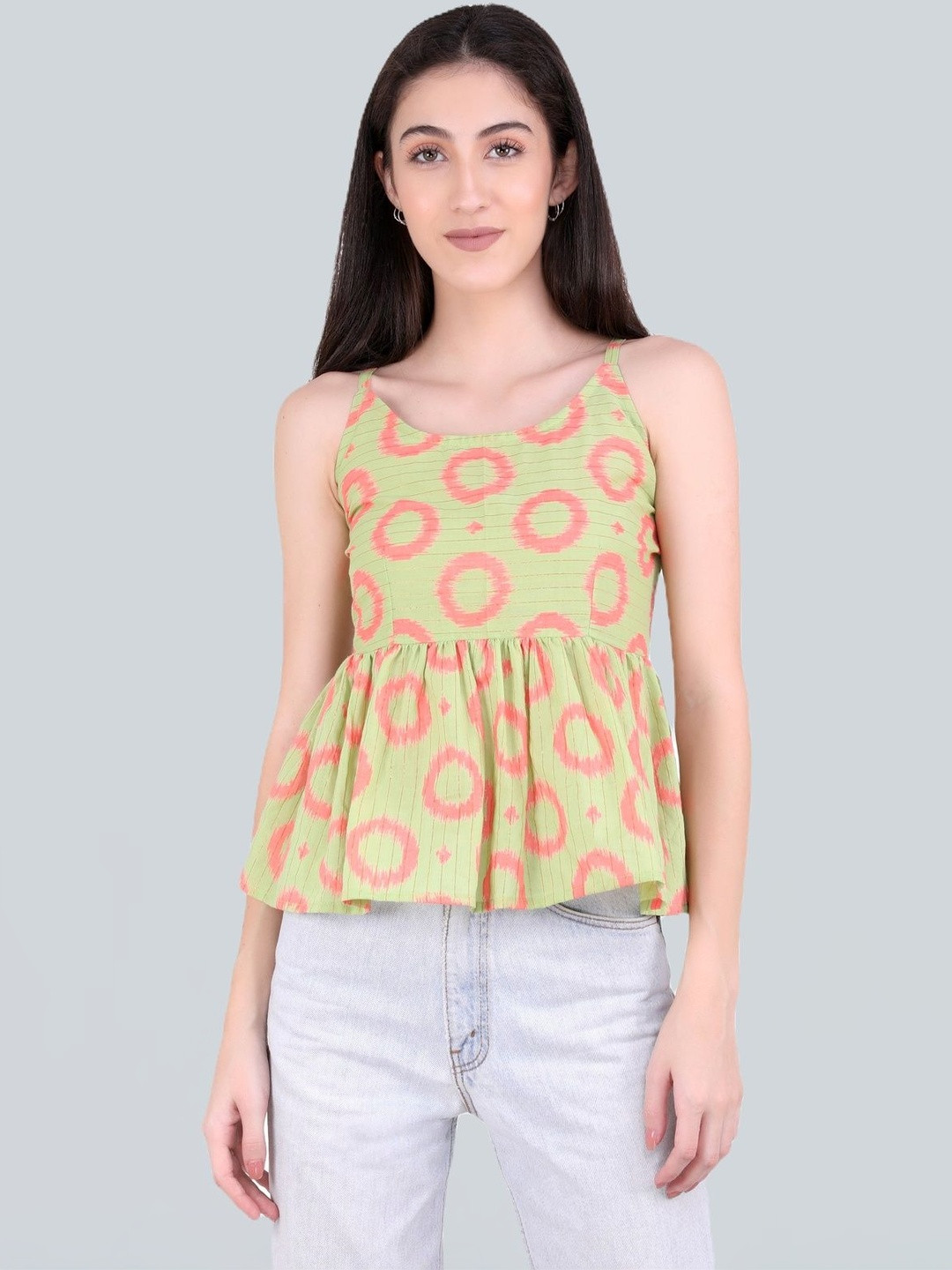 UNFAKENOW Print Cotton Peplum Crop Top
