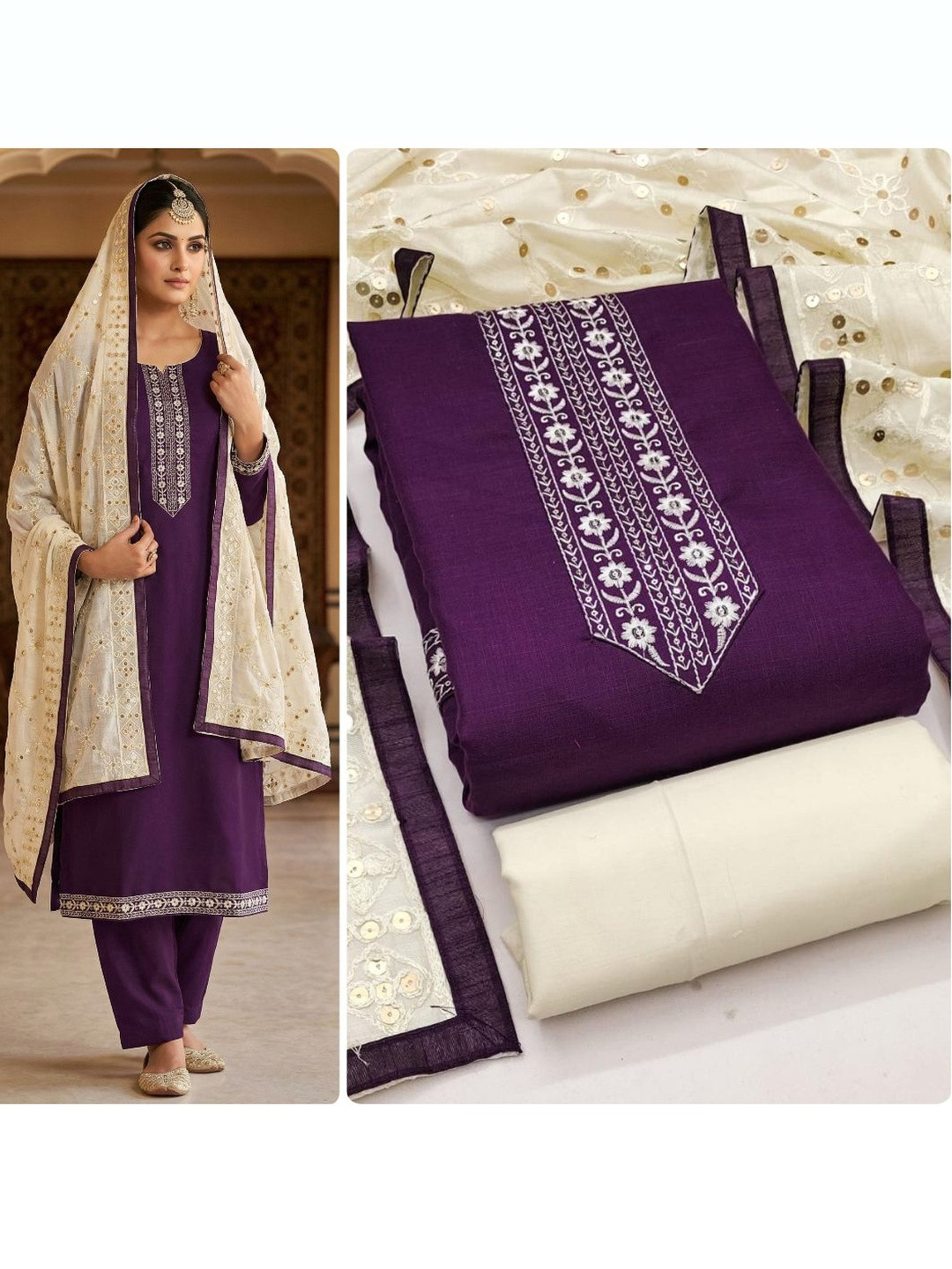 HMP Fashion Embroidered Unstitched Dress Material