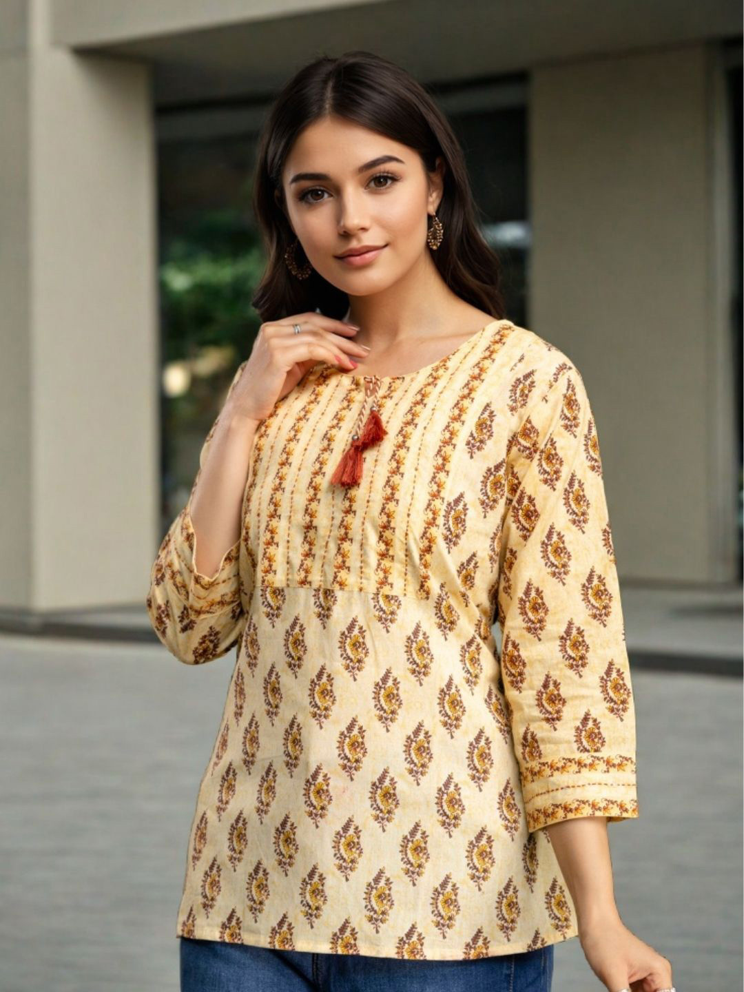 OZIA Ethnic Motifs Printed Pure Cotton Kurti