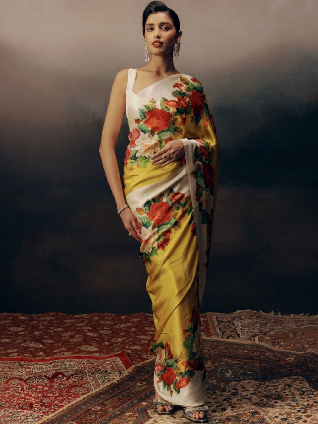 KALINI Floral Satin Saree