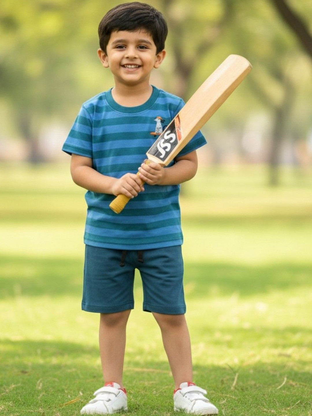 ADORE A BOO kids Boys Cotton Striped Printed Half Sleeve T-Shirt with Shorts