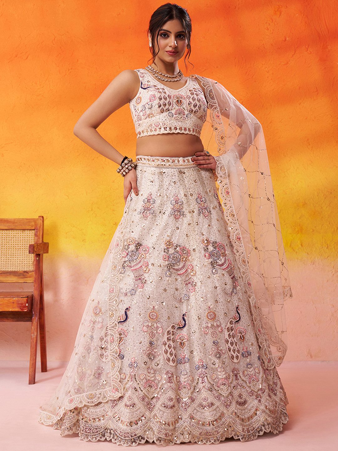 panchhi Sequinned Embroidered Lehenga Choli With Dupatta