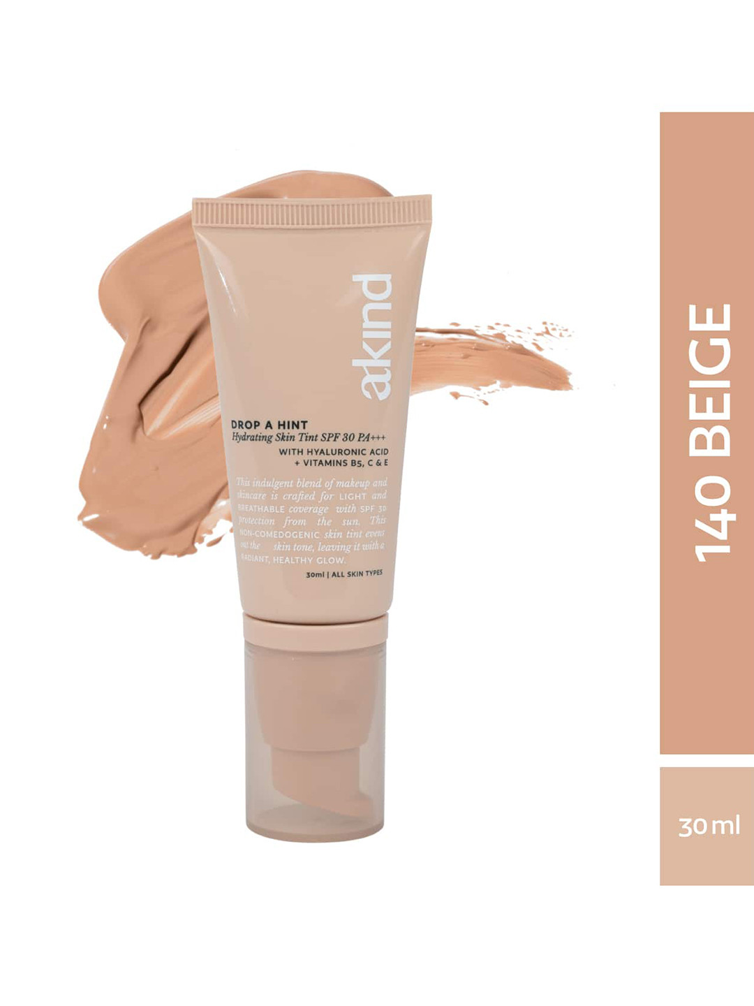 akind Drop a Hint SPF30 PA+++ Hydrating Skin Tint with Hyaluronic Acid 30ml - Beige 140