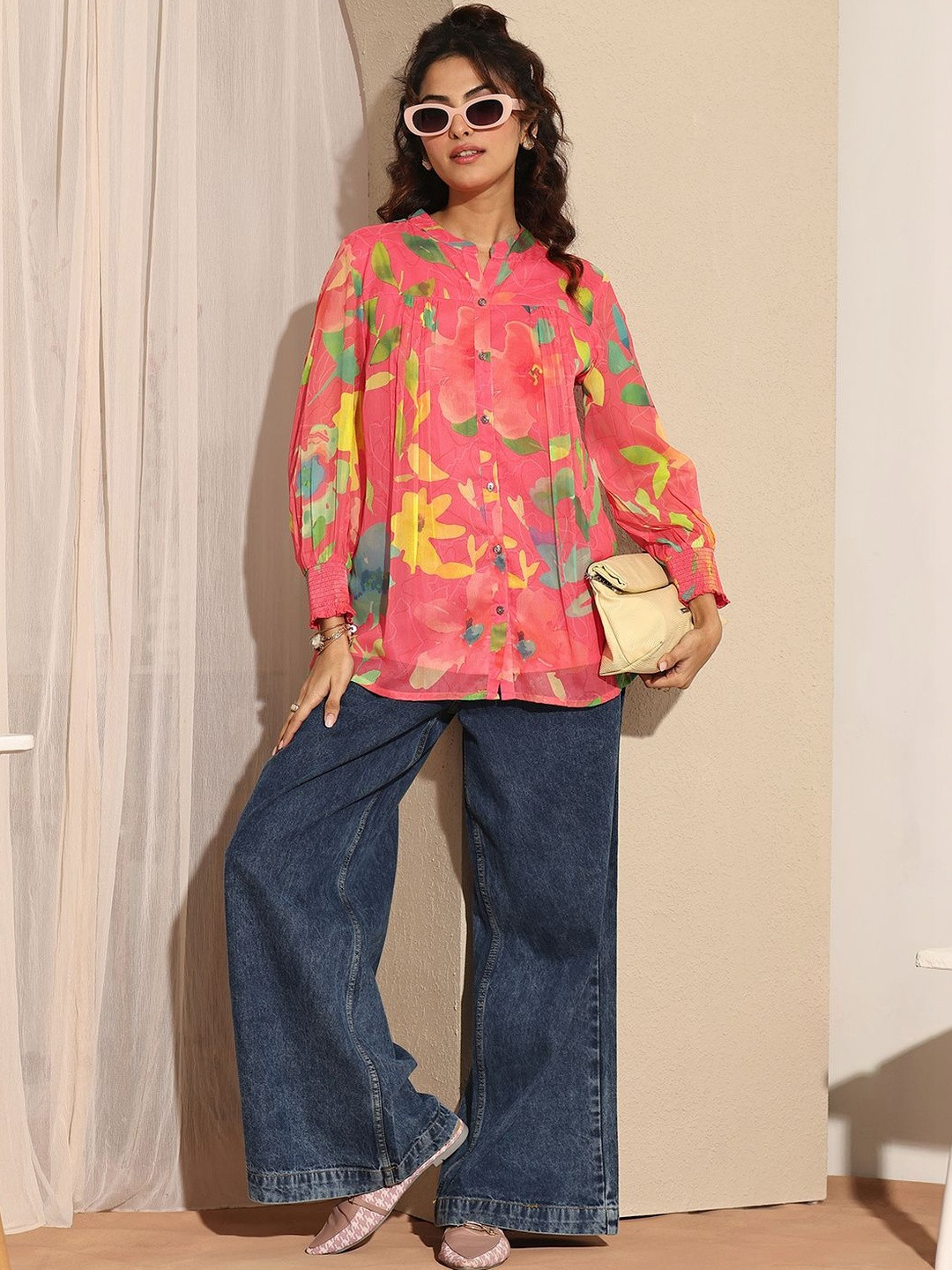 Libas Women Floral Semi Sheer Printed Casual Shirt