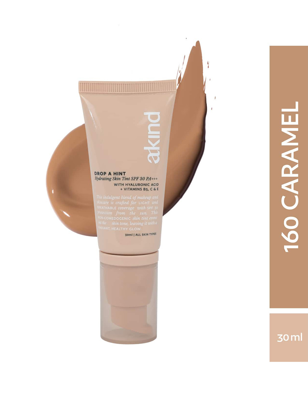 akind Drop a Hint SPF30 PA+++ Hydrating Skin Tint with Hyaluronic Acid 30ml - Caramel 160