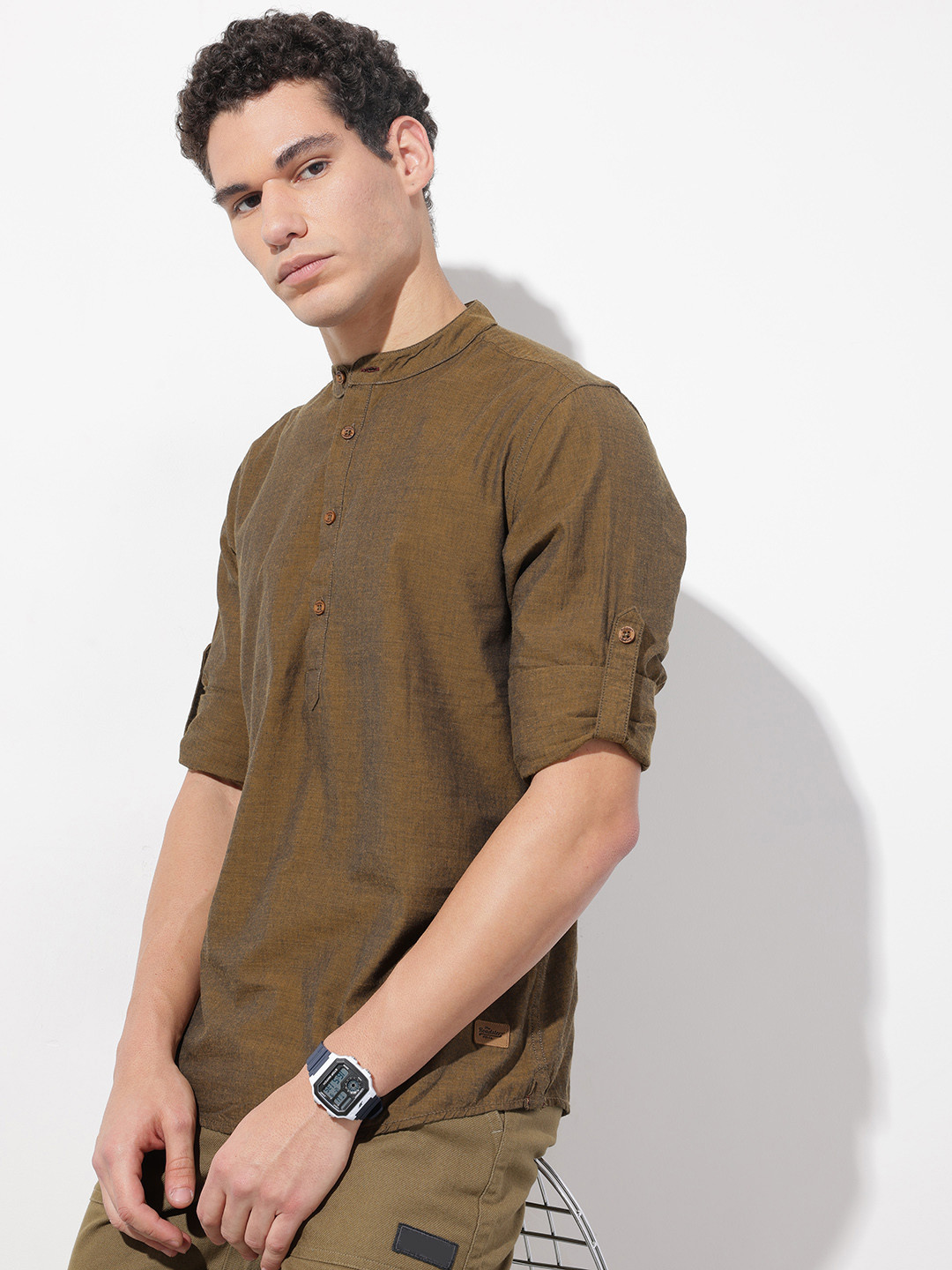 The Roadster Life Co. Band Collar Pure Cotton Casual Shirt