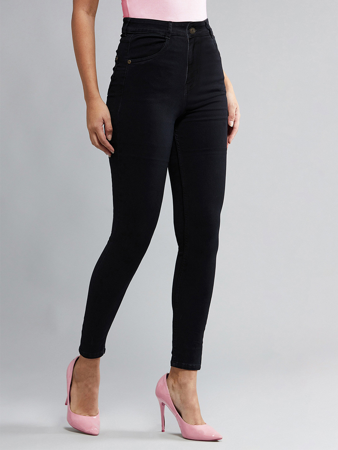 DOLCE CRUDO Women Skinny Fit High-Rise Heavy Fade Stretchable Jeans