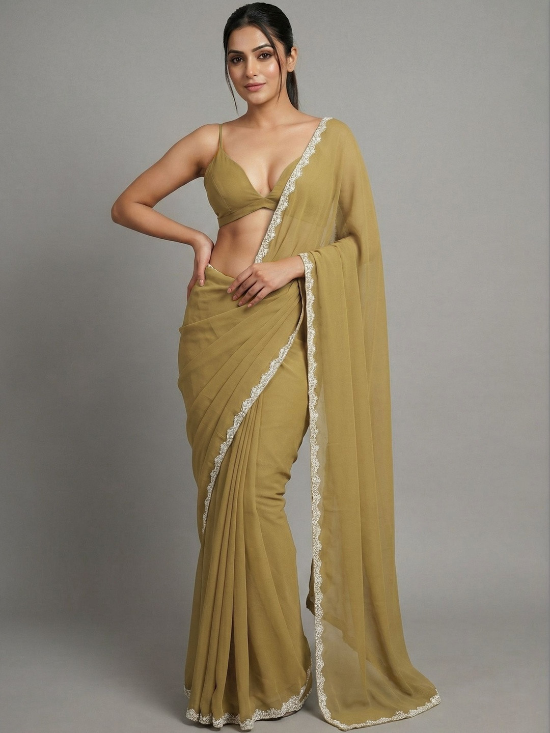 LOROFY Beads and Stones Art Silk Designer Saree