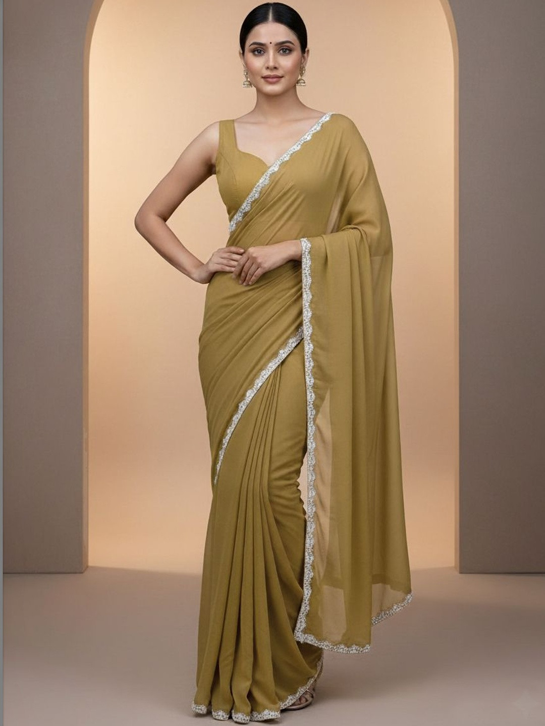 LOROFY Embroidered Satin Saree