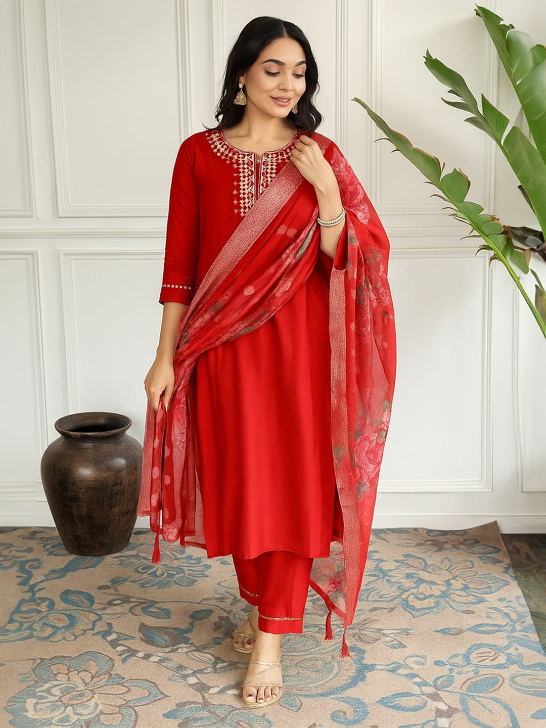 LIZORD FAB Women Ethnic Motifs Embroidered Regular Thread Work Kurta with Trousers & With Dupatta