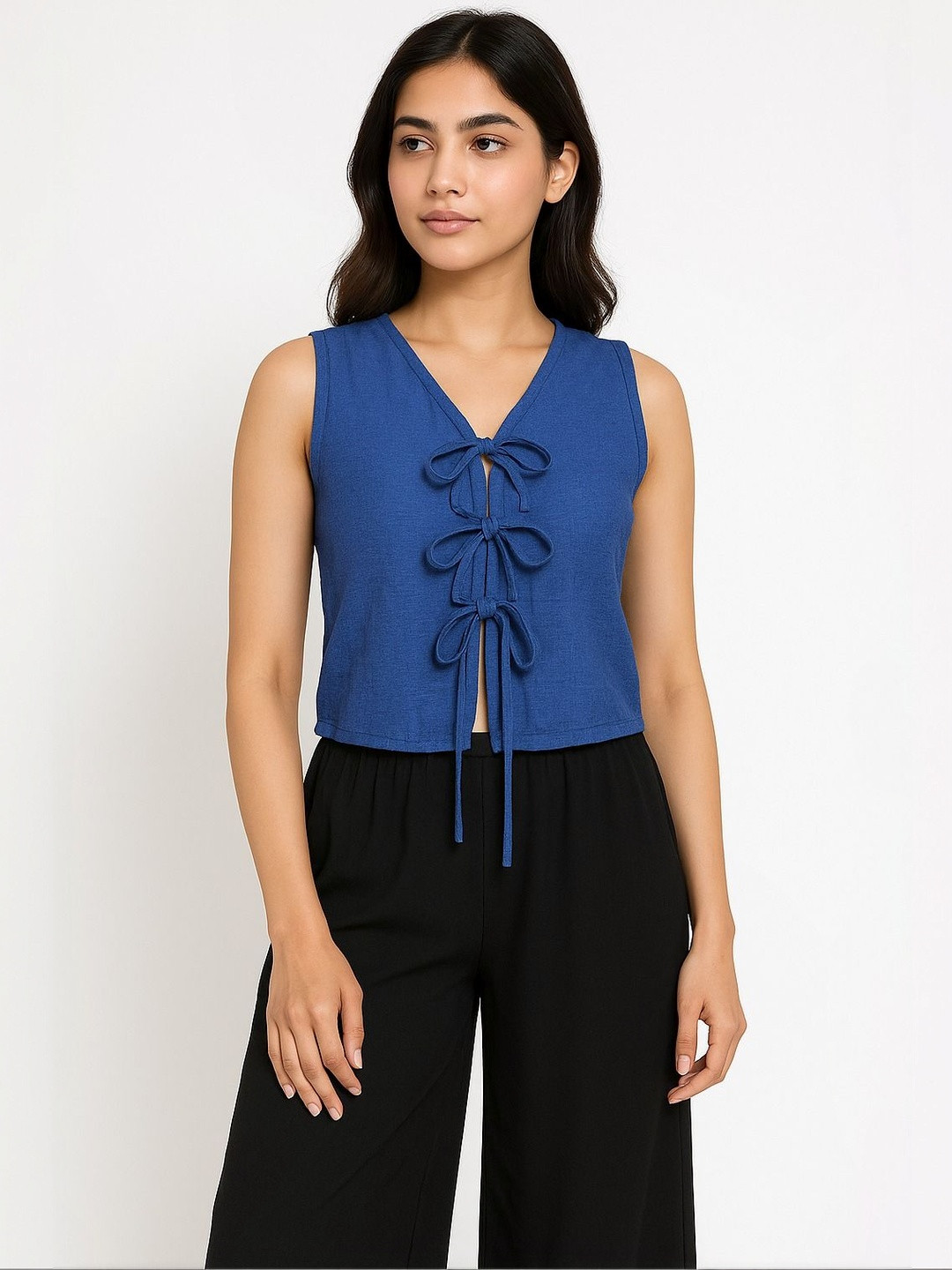 R.Code by The Roadster Life Co. V-neck Solid Tie-ups Tops