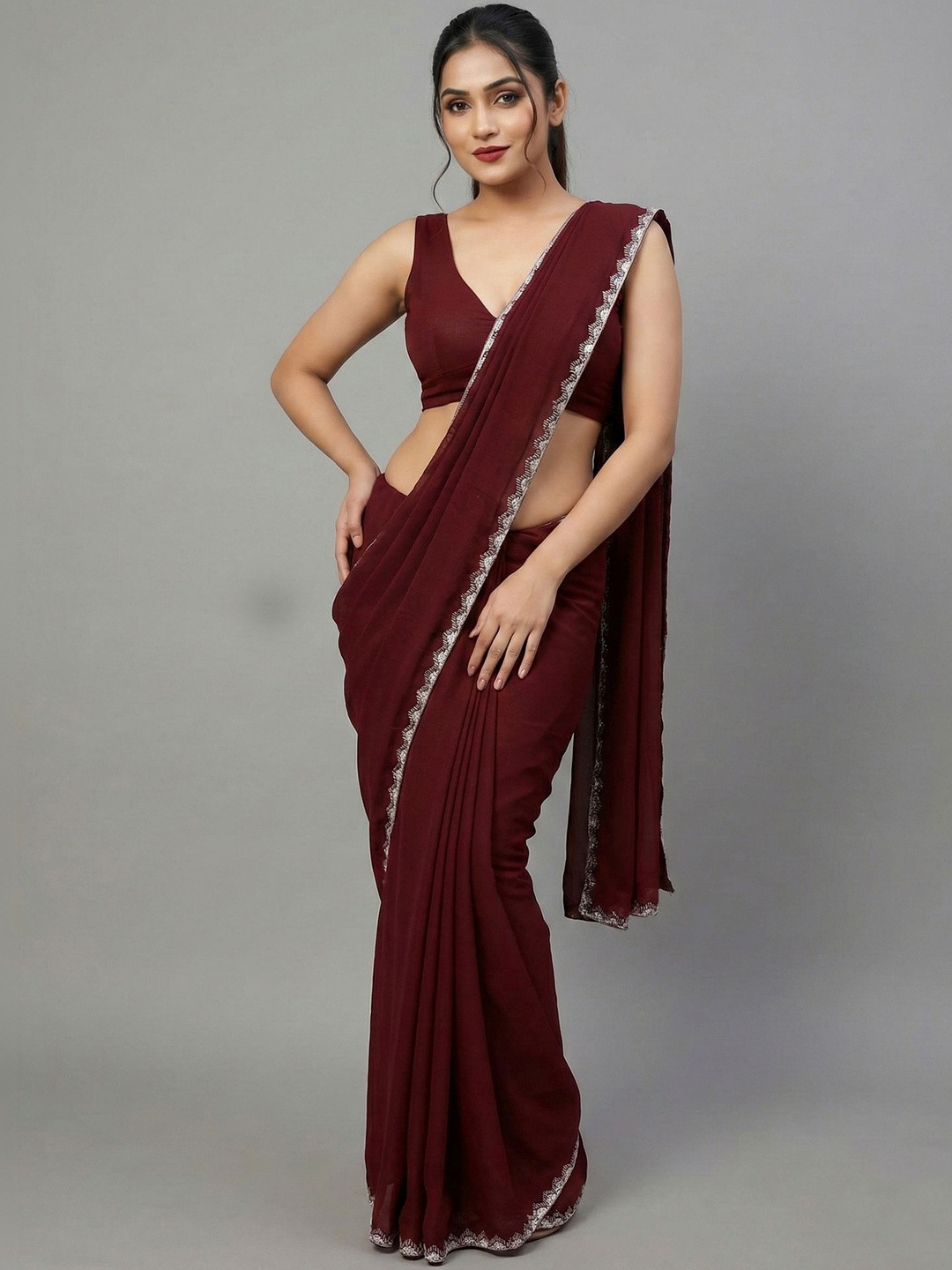 LOROFY Beads and Stones Art Silk Saree