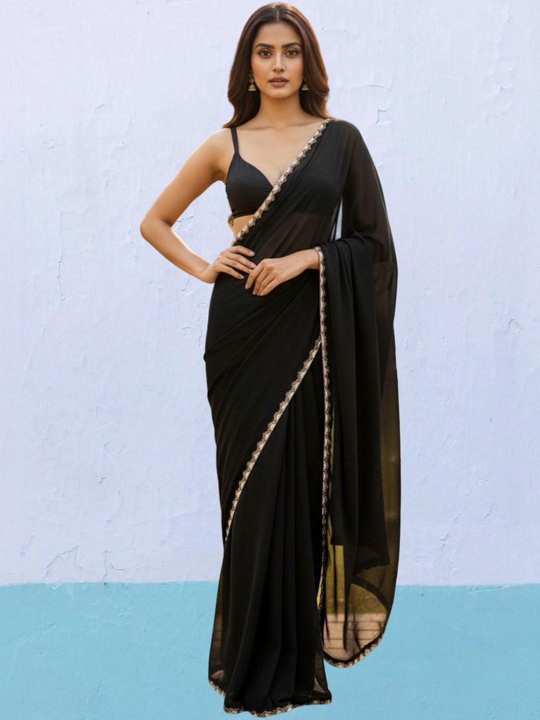 LOROFY Beads and Stones Silk Blend Saree