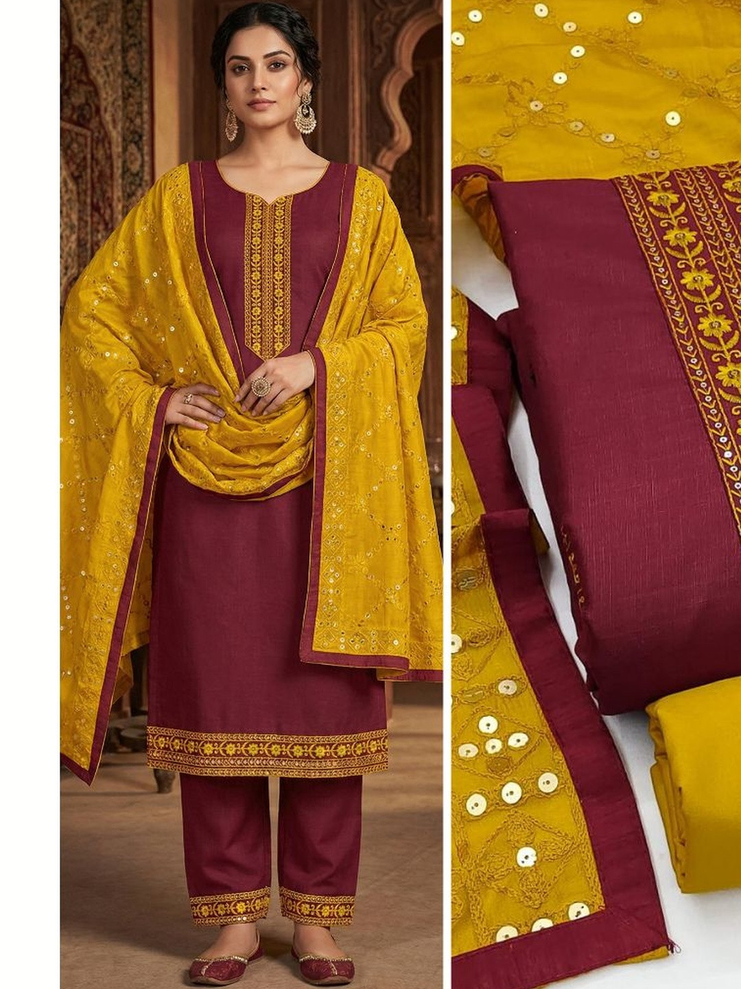HMP Fashion Embroidered Unstitched Dress Material