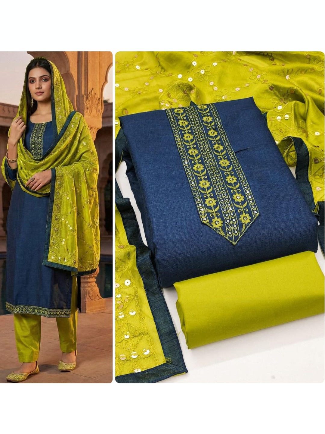 HMP Fashion Embroidered Unstitched Dress Material