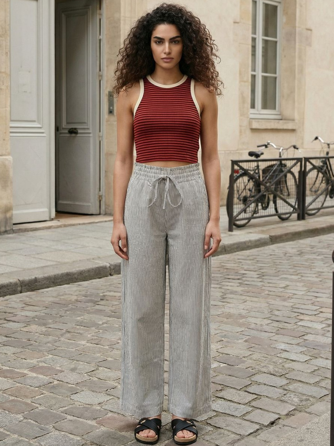 zuri Women Stripped High Rise Parallel Trousers