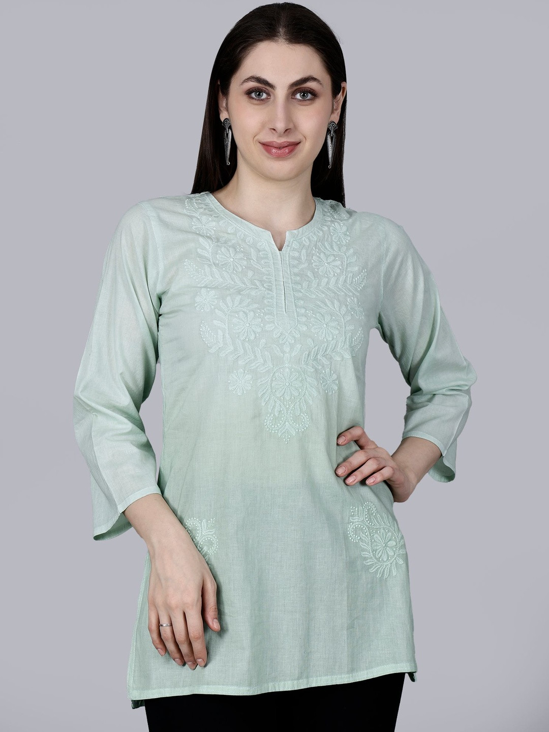 THE CHIKANKARI STORY Ethnic Motifs Embroidered Chikankari Pure Cotton Chikankari Kurti