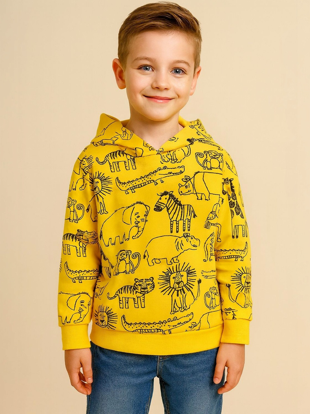 YK Boys Printed Hooded Sweatshirt