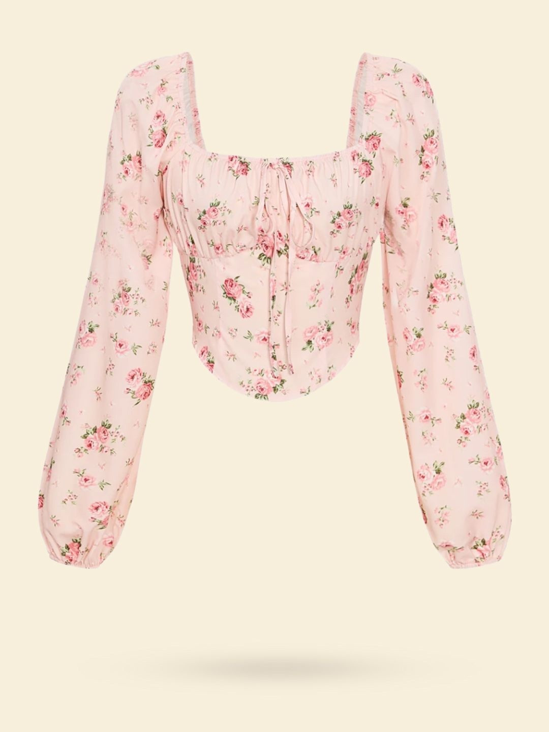 Zucchini Floral Print Puff Sleeve Crop Top
