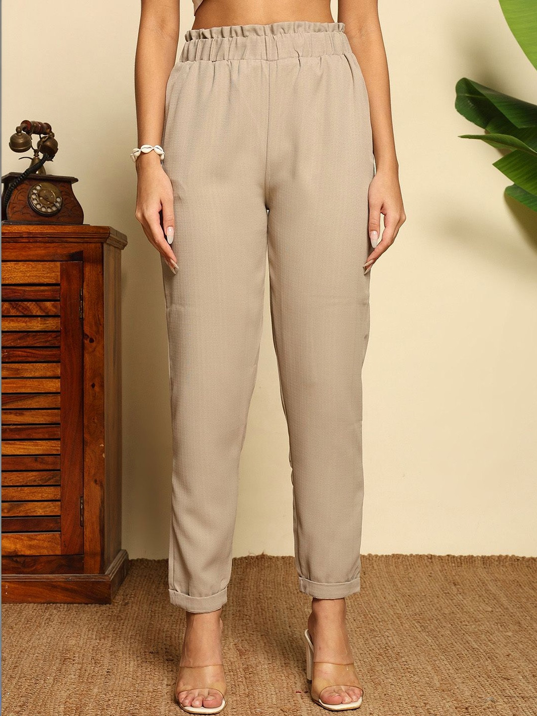 VOGAAN Women Relaxed High-Rise Easy Wash Trousers