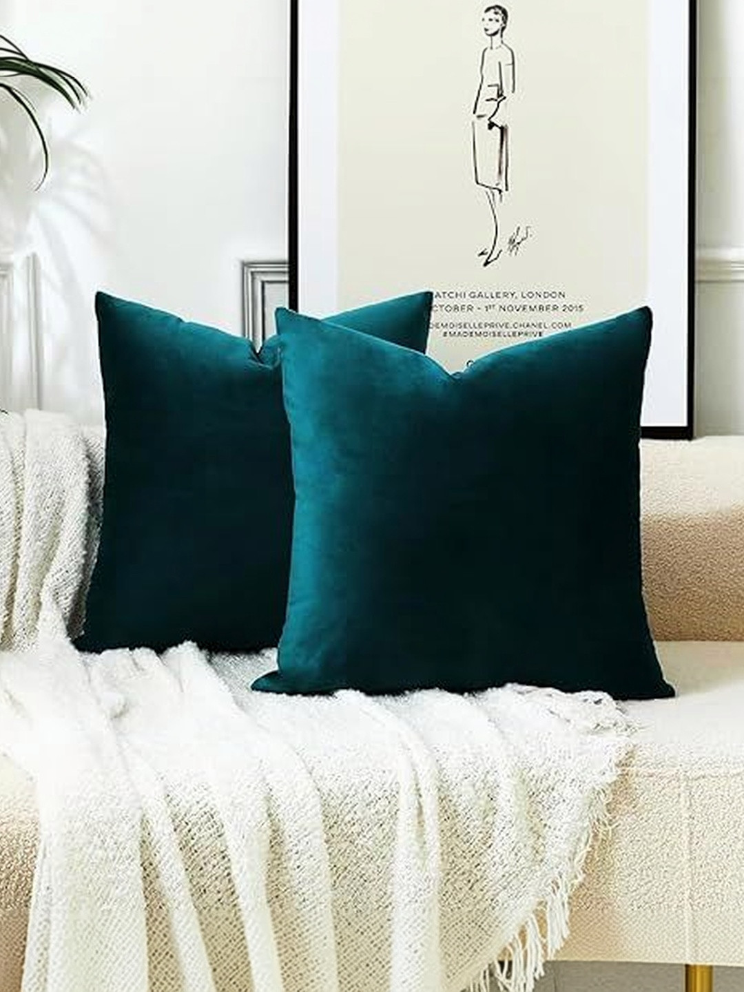 KNOTTING HOME Teal Set of 2 Velvet Square Cushion Covers