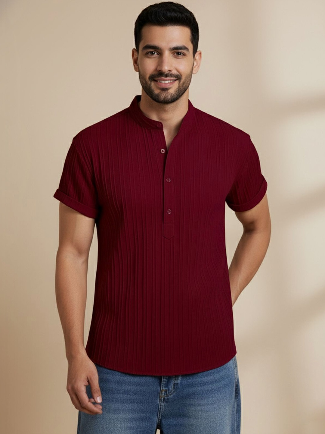 WEBRIC Men Striped Thread Work Kurta