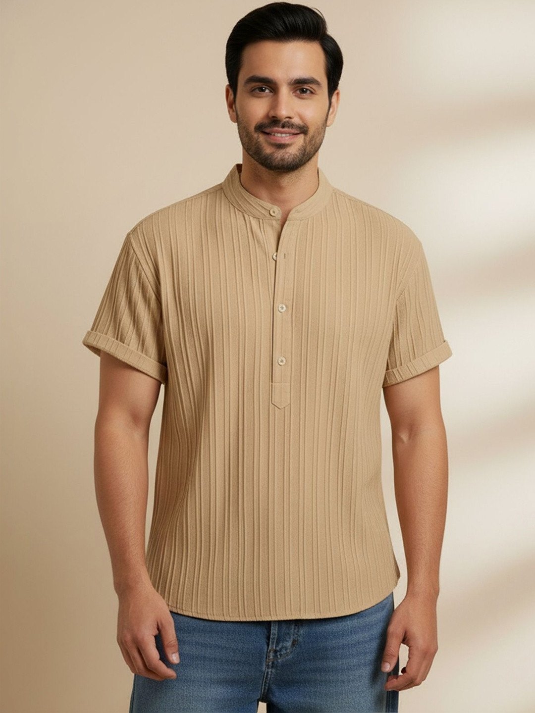 WEBRIC Men Striped Thread Work Kurta